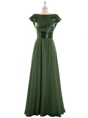 Paillettes Robe Longue avec Mancherons Olive Verte Grande Taille
