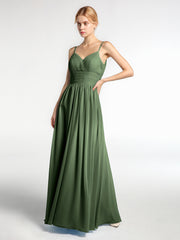 Bretelles Spaghetti Mousseline Maxi Robes Olive Verte
