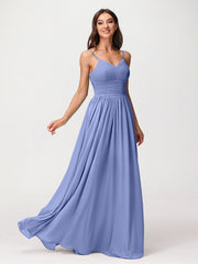 Bretelles Spaghetti Mousseline Maxi Robes Pervenche Grande Taille