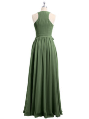 Profond Col En V Mousseline Robe Avec Ceinture Nœud Olive Verte