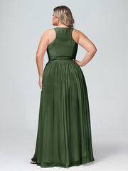 Profond Col En V Mousseline Robe Avec Ceinture Nœud Olive Verte Grande Taille