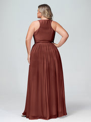 Profond Col En V Mousseline Robe Avec Ceinture Nœud terracotta Grande Taille