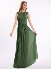 Mousseline Et Dentelle Dos Nu Longueur Complète Robe Olive Verte Grande Taille
