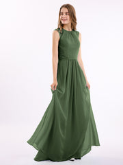 Mousseline Et Dentelle Dos Nu Longueur Complète Robe Olive Verte