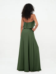 Licou Bretelle Robes de Demoiselle d'Honneur Longues en Mousseline Olive Verte