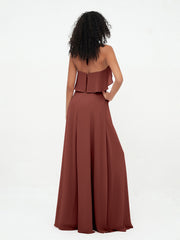 Licou Bretelle Robes de Demoiselle d'Honneur Longues en Mousseline terracotta