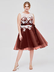 Col d'Illusion Organza avec Dentelle Ivoire Appliquée terracotta Grande Taille