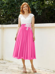 Col en V Mousseline Robe avec Bustier Appliqué Ivoire Azalée Grande Taille