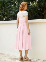 Col en V Mousseline Robe avec Bustier Appliqué Ivoire Rose Pâle Grande Taille