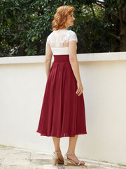 Col en V Mousseline Robe avec Bustier Appliqué Ivoire Bordeaux Grande Taille