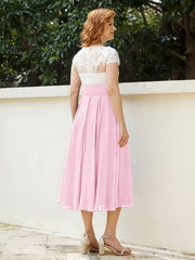 Col en V Mousseline Robe avec Bustier Appliqué Ivoire Rose Bonbon Grande Taille
