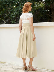 Col en V Mousseline Robe avec Bustier Appliqué Ivoire Champagne Grande Taille