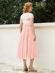 Col en V Mousseline Robe avec Bustier Appliqué Ivoire Corail