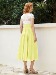 Col en V Mousseline Robe avec Bustier Appliqué Ivoire Jonquille