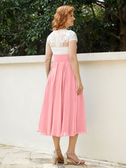 Col en V Mousseline Robe avec Bustier Appliqué Ivoire Flamant Grande Taille