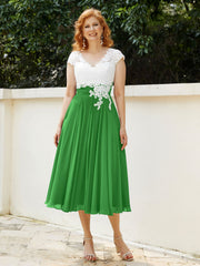 Col en V Mousseline Robe avec Bustier Appliqué Ivoire Vert Grande Taille