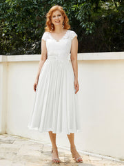 Col en V Mousseline Robe avec Bustier Appliqué Ivoire Ivoire