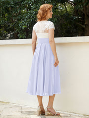 Col en V Mousseline Robe avec Bustier Appliqué Ivoire Lavande Grande Taille