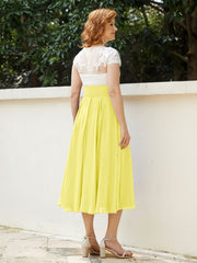 Col en V Mousseline Robe avec Bustier Appliqué Ivoire Citron