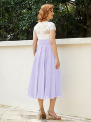 Col en V Mousseline Robe avec Bustier Appliqué Ivoire Lilas Grande Taille