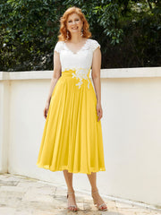 Col en V Mousseline Robe avec Bustier Appliqué Ivoire Souci