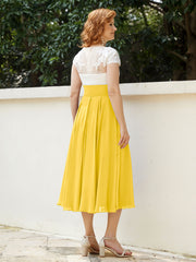 Col en V Mousseline Robe avec Bustier Appliqué Ivoire Souci