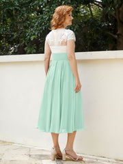 Col en V Mousseline Robe avec Bustier Appliqué Ivoire Vert Menthe