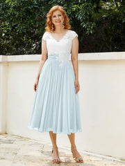 Col en V Mousseline Robe avec Bustier Appliqué Ivoire Brume Grande Taille