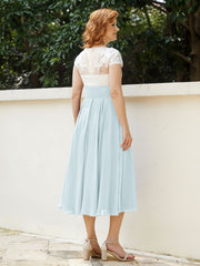 Col en V Mousseline Robe avec Bustier Appliqué Ivoire Brume