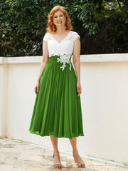 Col en V Mousseline Robe avec Bustier Appliqué Ivoire Mousse