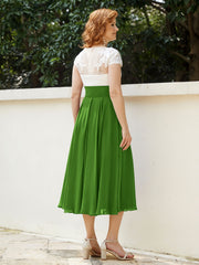 Col en V Mousseline Robe avec Bustier Appliqué Ivoire Mousse
