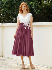 Col en V Mousseline Robe avec Bustier Appliqué Ivoire Mûre