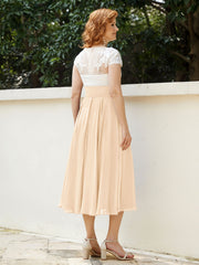 Col en V Mousseline Robe avec Bustier Appliqué Ivoire Pêche Grande Taille