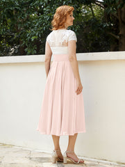Col en V Mousseline Robe avec Bustier Appliqué Ivoire Rose Perle Grande Taille
