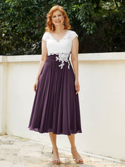 Col en V Mousseline Robe avec Bustier Appliqué Ivoire Plum