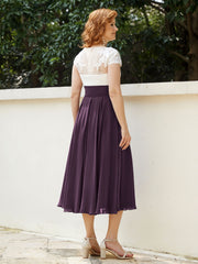 Col en V Mousseline Robe avec Bustier Appliqué Ivoire Plum Grande Taille