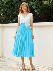 Col en V Mousseline Robe avec Bustier Appliqué Ivoire Piscine Grande Taille