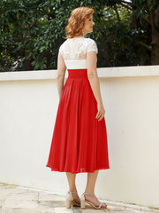 Col en V Mousseline Robe avec Bustier Appliqué Ivoire Rouge Grande Taille