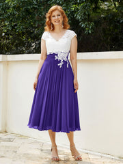 Col en V Mousseline Robe avec Bustier Appliqué Ivoire Régence