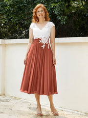 Col en V Mousseline Robe avec Bustier Appliqué Ivoire Rouille Grande Taille