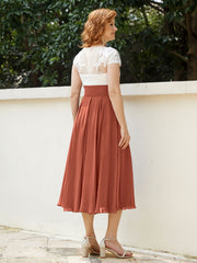 Col en V Mousseline Robe avec Bustier Appliqué Ivoire Rouille Grande Taille