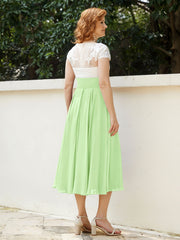 Col en V Mousseline Robe avec Bustier Appliqué Ivoire Sauge