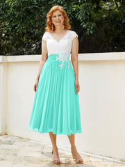 Col en V Mousseline Robe avec Bustier Appliqué Ivoire Spa