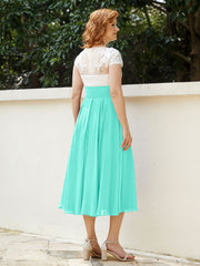 Col en V Mousseline Robe avec Bustier Appliqué Ivoire Spa