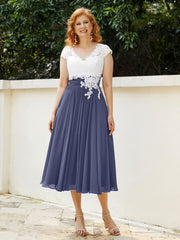 Col en V Mousseline Robe avec Bustier Appliqué Ivoire Orageux Grande Taille