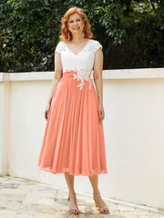 Col en V Mousseline Robe avec Bustier Appliqué Ivoire Crépuscule