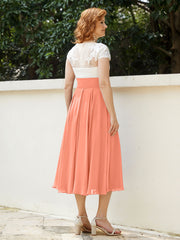 Col en V Mousseline Robe avec Bustier Appliqué Ivoire Crépuscule