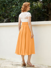 Col en V Mousseline Robe avec Bustier Appliqué Ivoire Mandarine