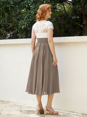 Col en V Mousseline Robe avec Bustier Appliqué Ivoire Taupe Grande Taille