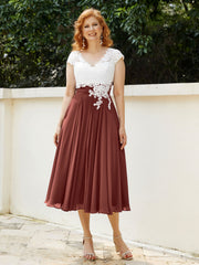 Col en V Mousseline Robe avec Bustier Appliqué Ivoire terracotta